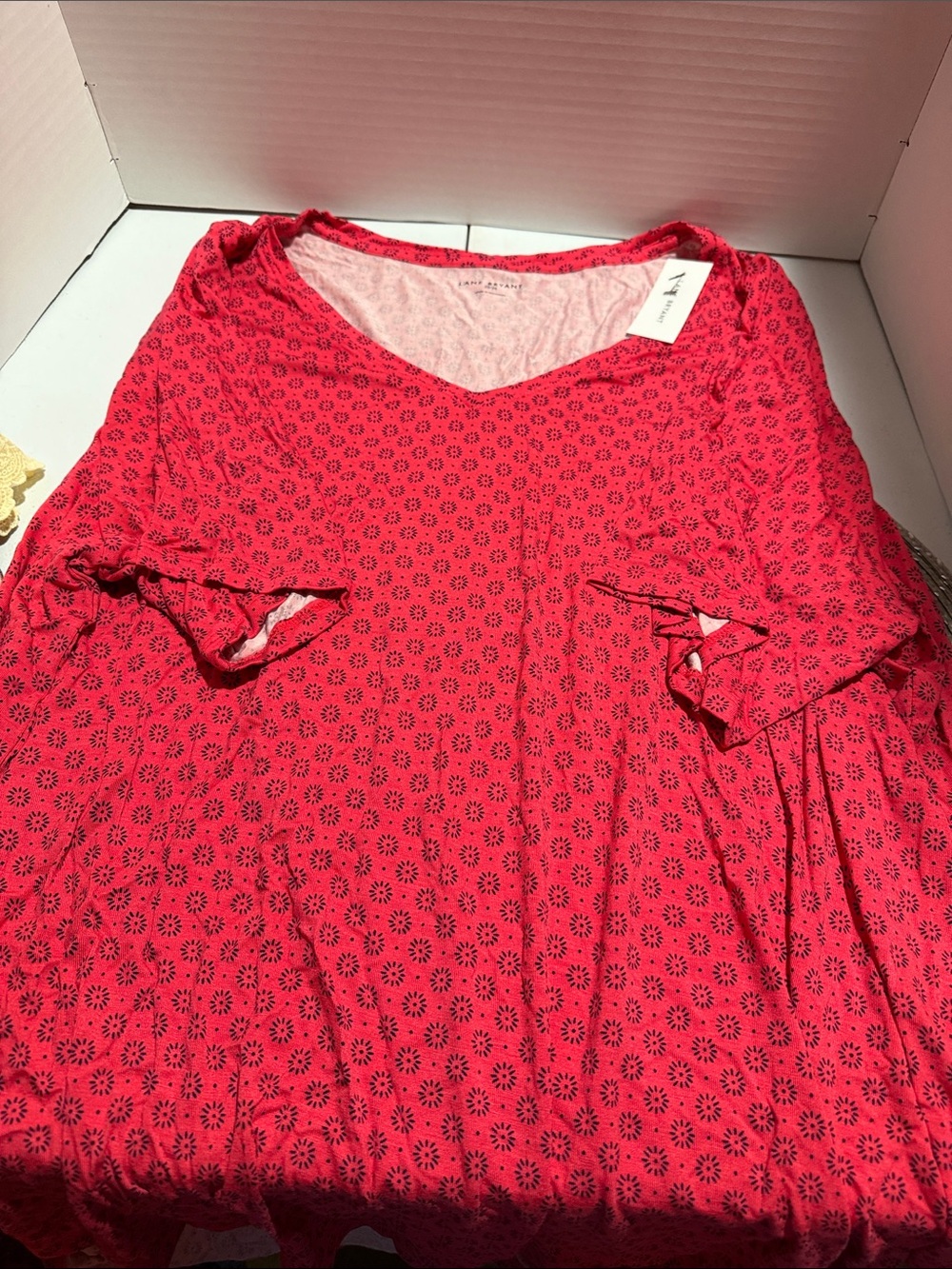 Red Printed V-Neck Top